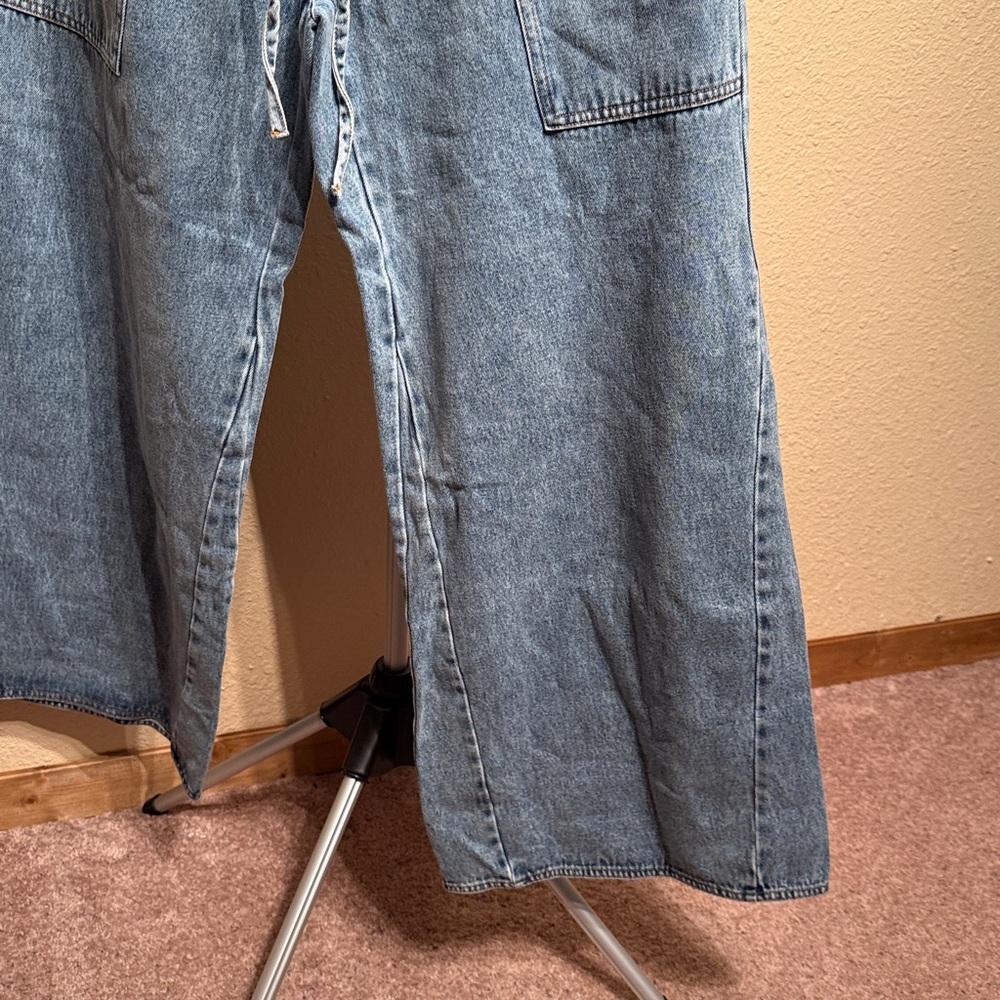 Women’s fade wash wide leg flares drawstring waist denim jeans size large NEW - Picture 7 of 11